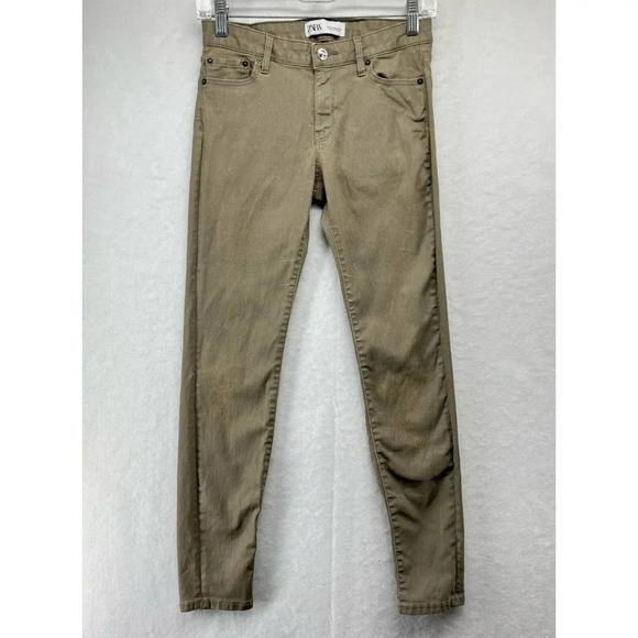 Zara Denim - Zara Jeans Women's Sz 4 Brown Green Skinny Leg Low-Rise Stretch 5-Pocket Denim